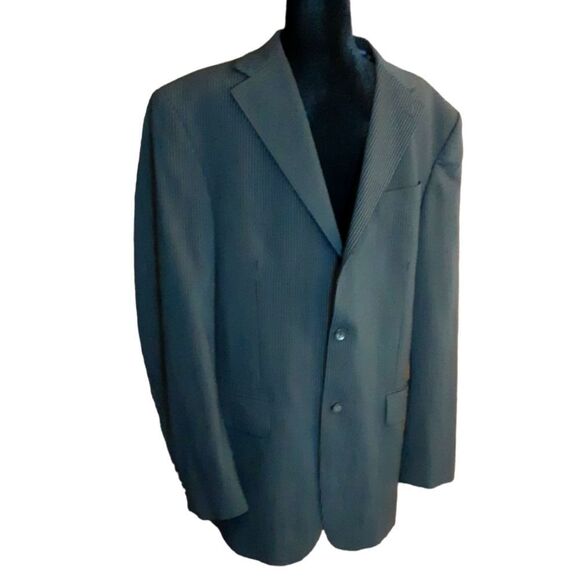 LAUREN RALPH LAUREN Blazer Pinstriped Soft Black Wool size 46L - Picture 1 of 13